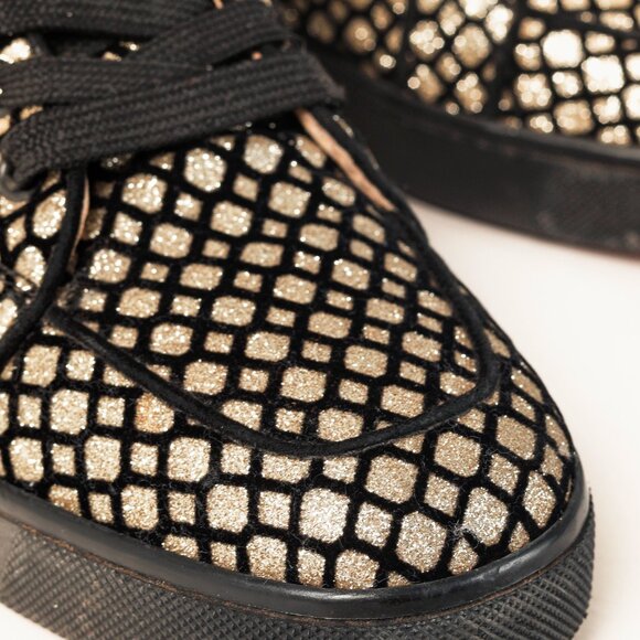 Christian Louboutin Rantus Orlato Black Glitter Gold High-Top Sneaker - Picture 7 of 11